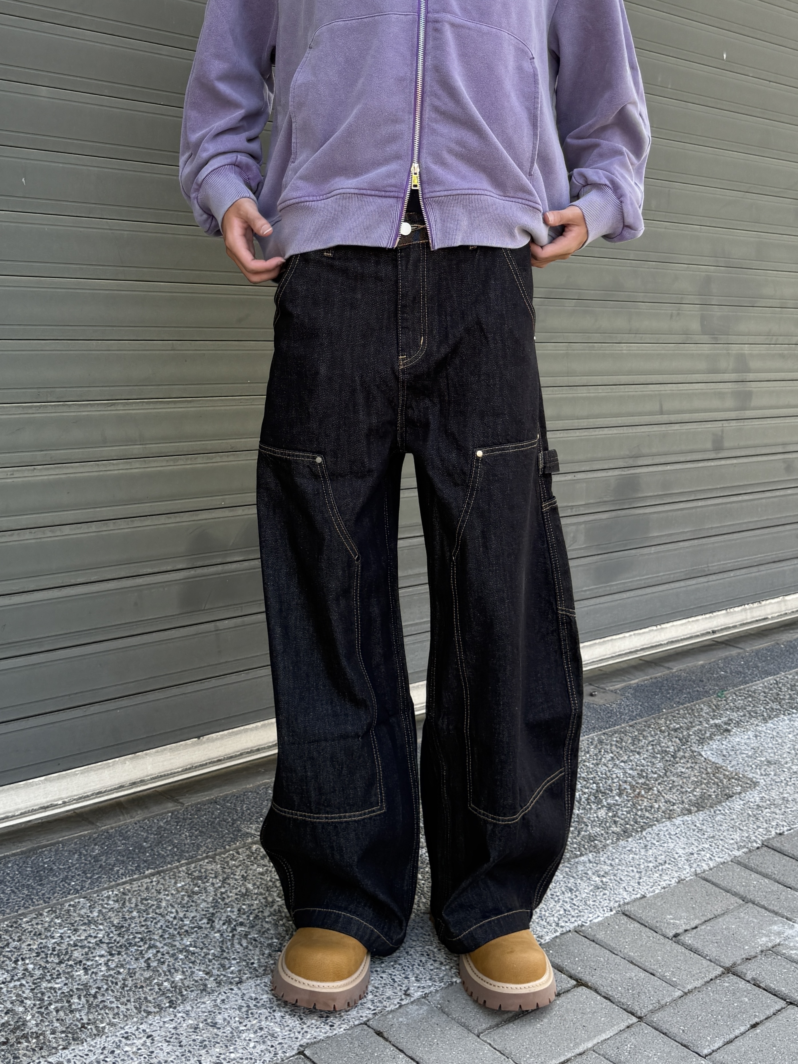 原牛 口袋 baggy 廓形彎刀牛仔褲