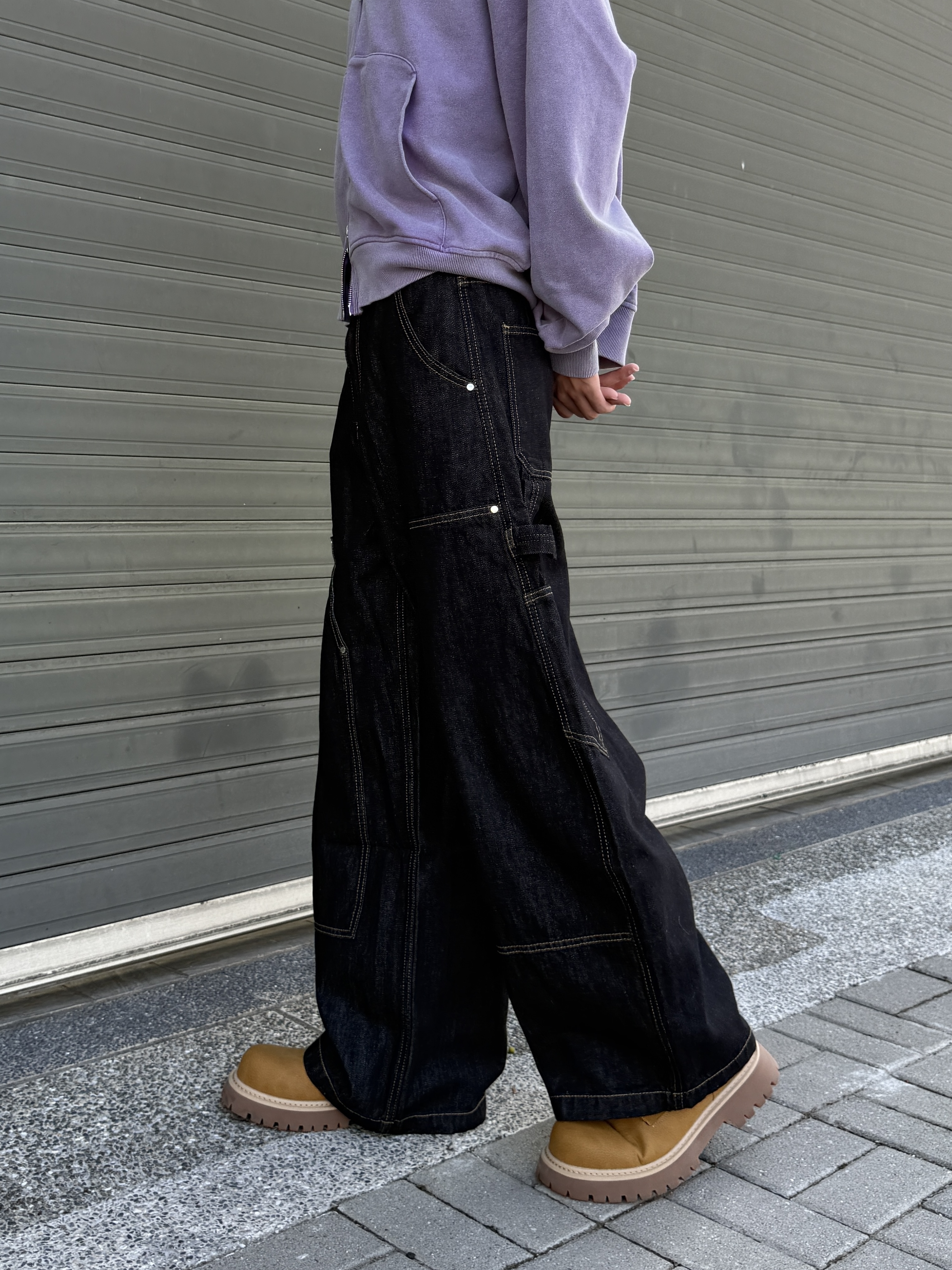 原牛 口袋 baggy 廓形彎刀牛仔褲