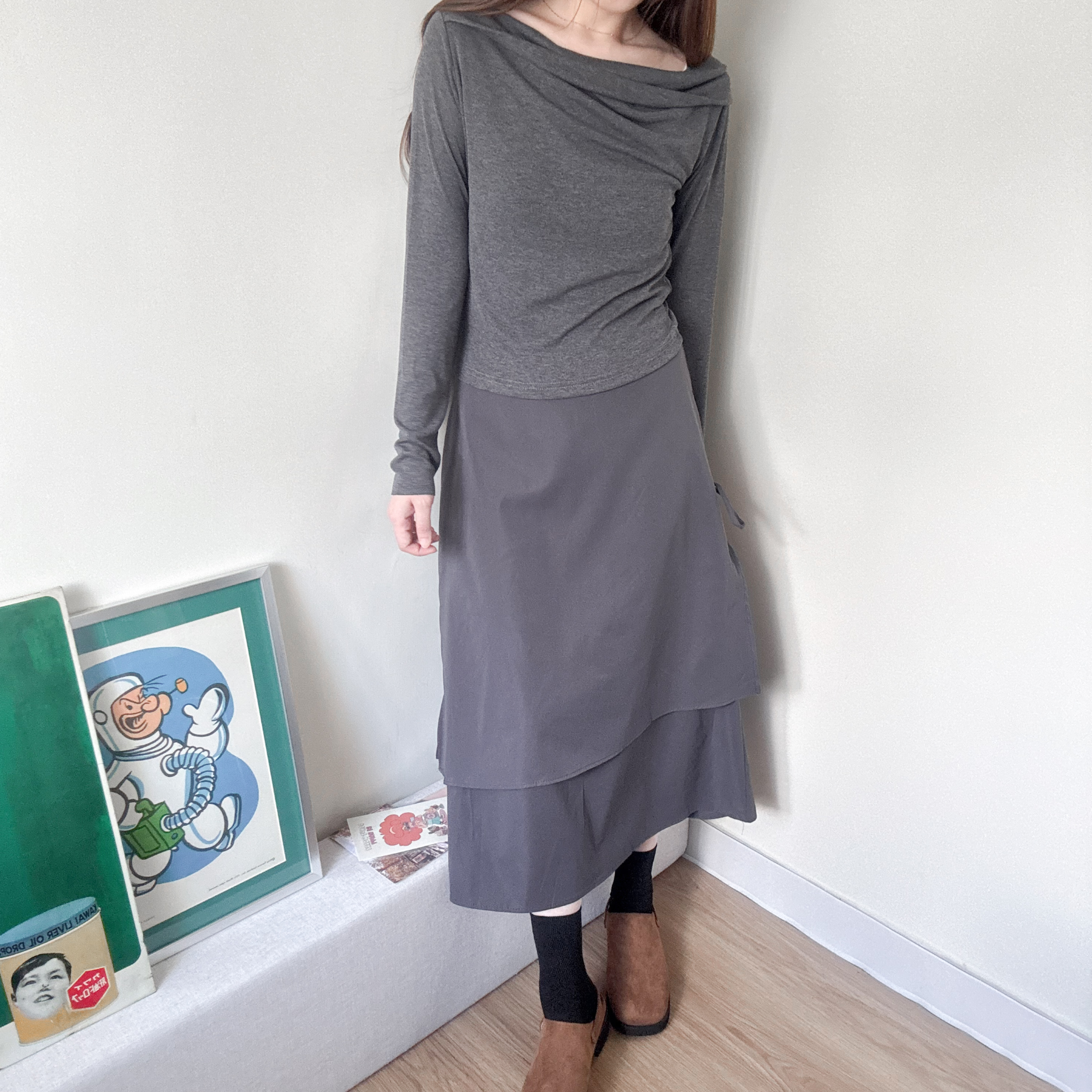 雙層layer側蝴蝶結傘裙