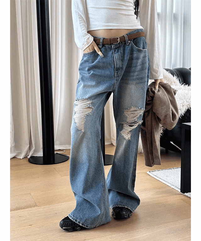 Stones 損傷牛仔褲 靴型褲