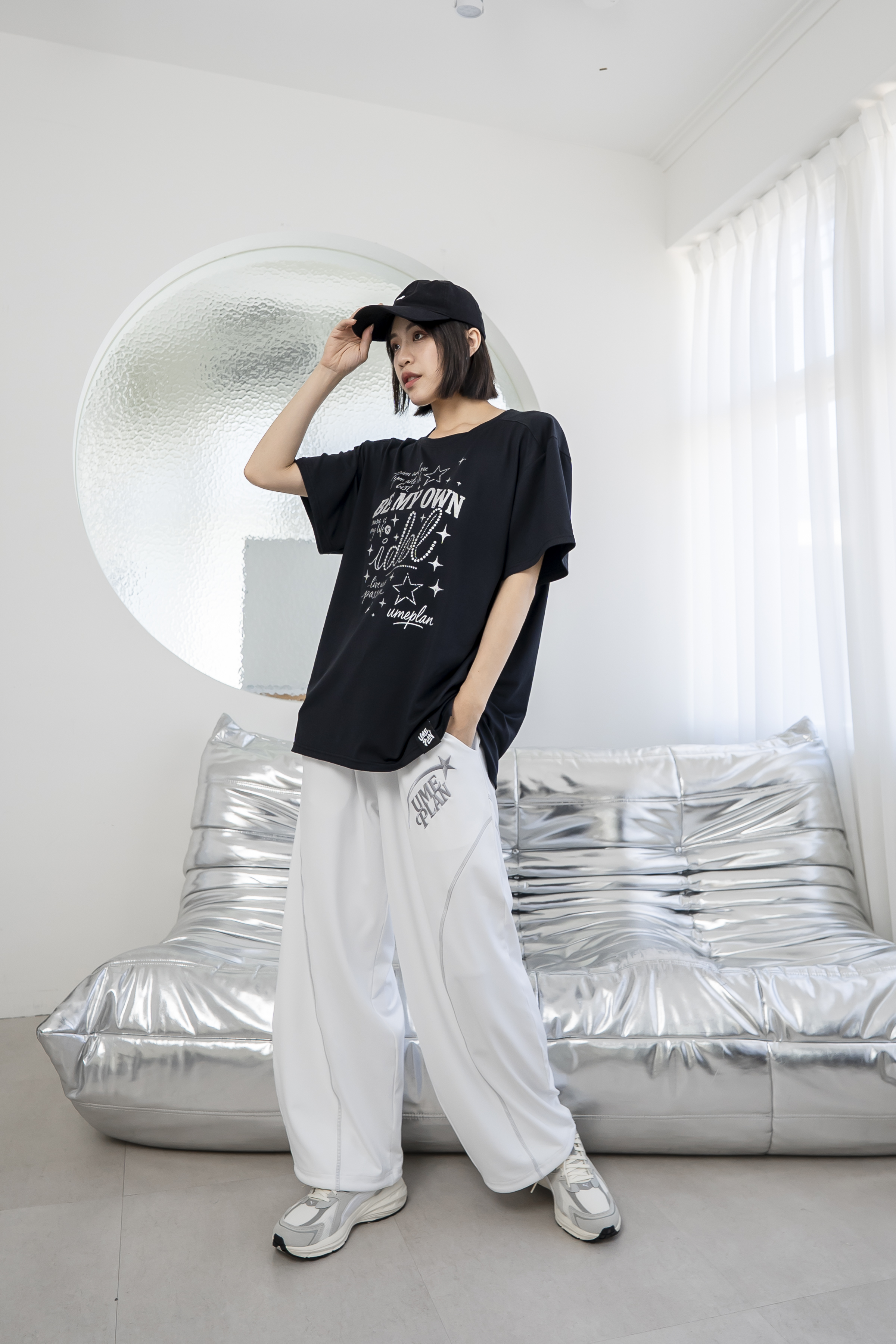 印花寬版T 黑 S0038B L號