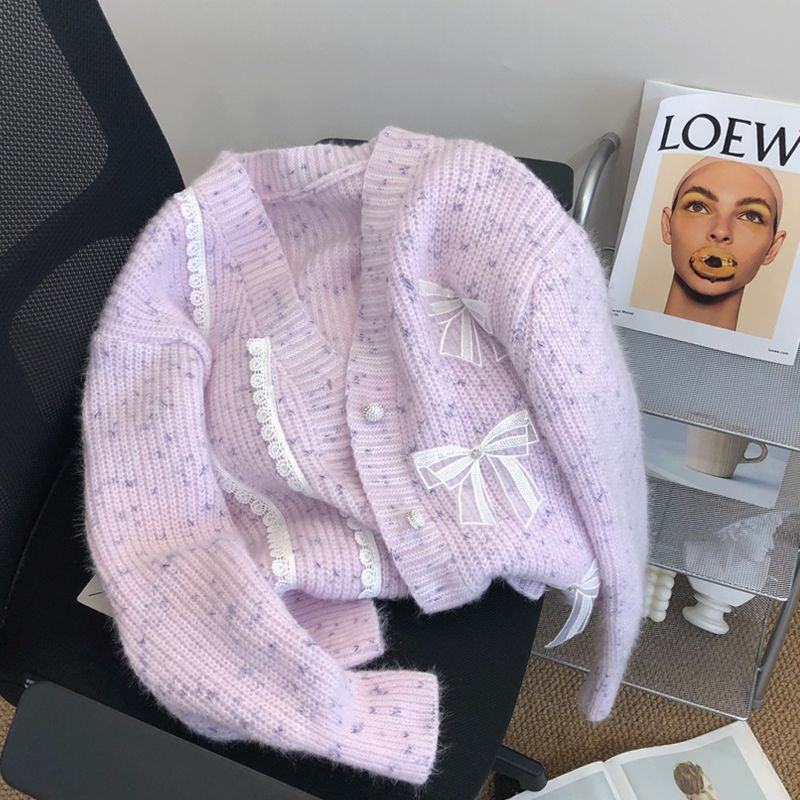 Lace Bow Soft Knit Cardigan