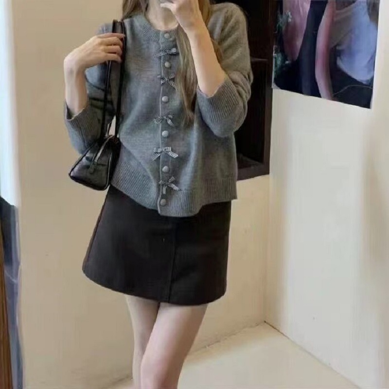 Chic Bow Button Soft Knit Sweater