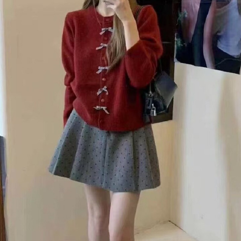 Chic Bow Button Soft Knit Sweater
