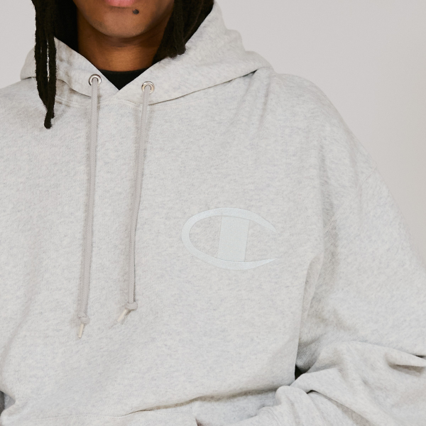 男款- ACTION STYLE寬版大C刺繡印花連帽衛衣-灰色（C3-C105-060）