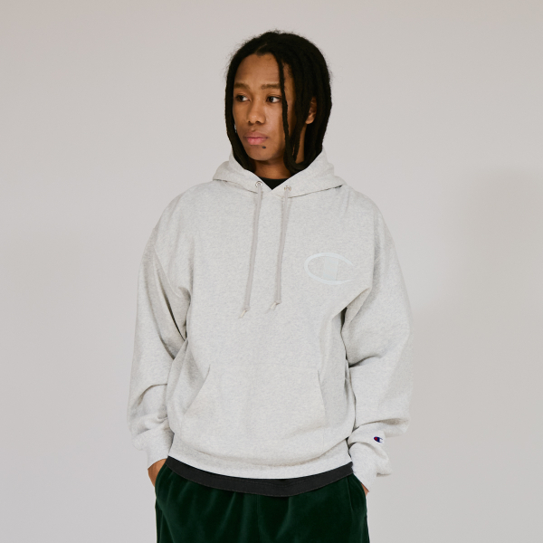 男款- ACTION STYLE寬版大C刺繡印花連帽衛衣-灰色（C3-C105-060）