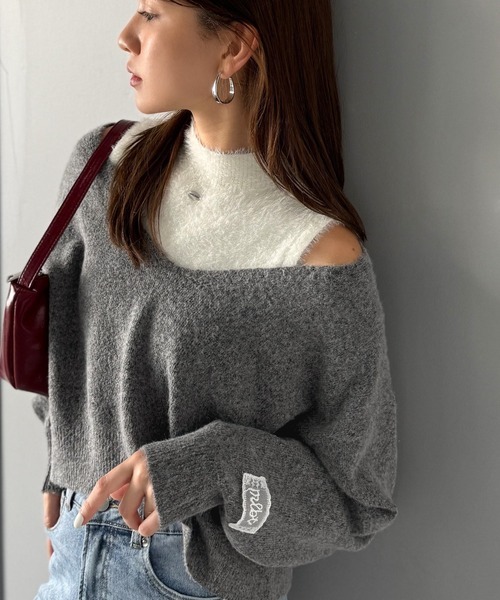 日本🇯🇵連線 Mily Bilet 高領羽毛背心針織衫套裝 兩件套  V領針織衫 羽毛背心 多層次 長袖 3色(任買兩件711免運)/預購