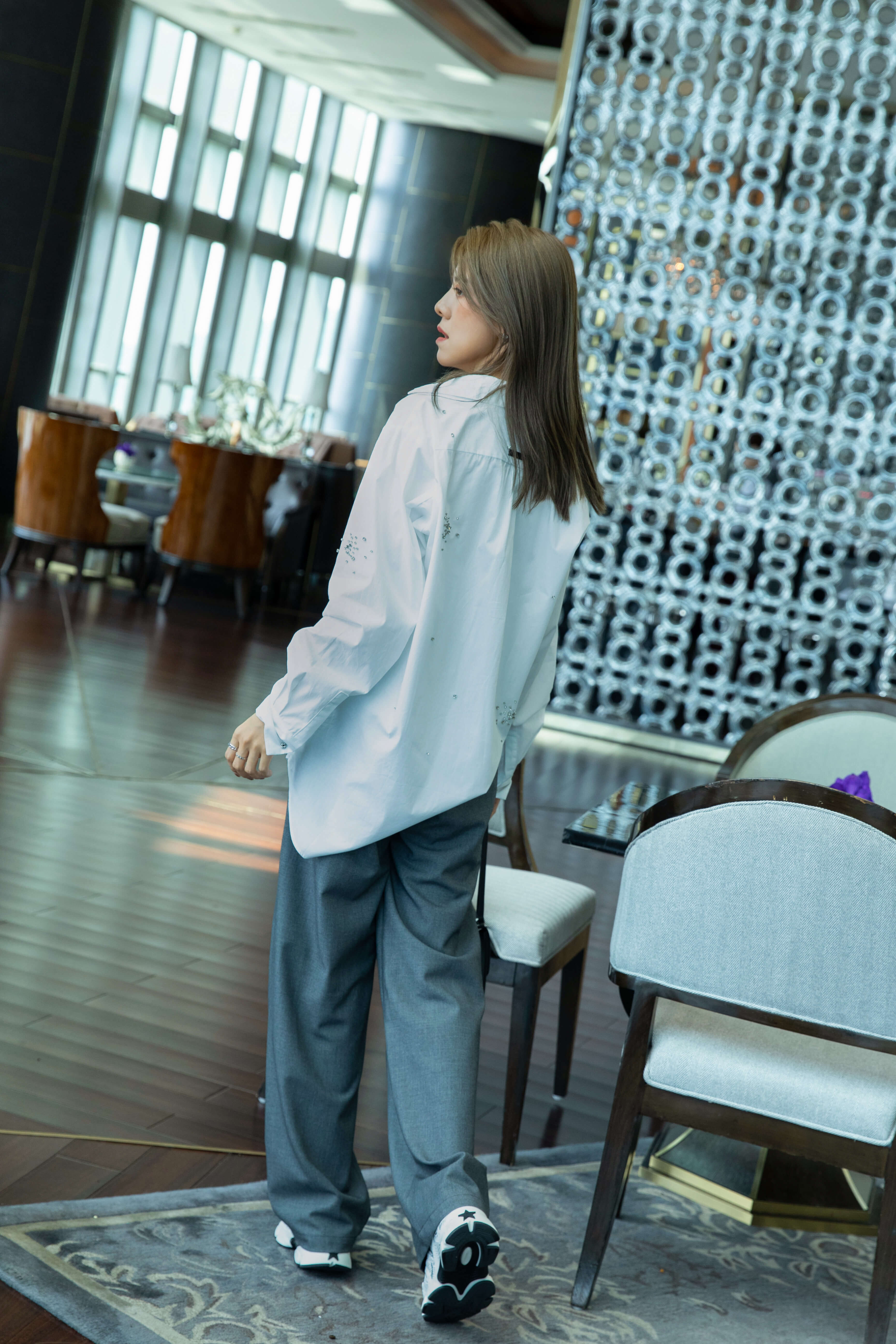 Crystal Embellished Poplin Long Shirt_SH2510L17