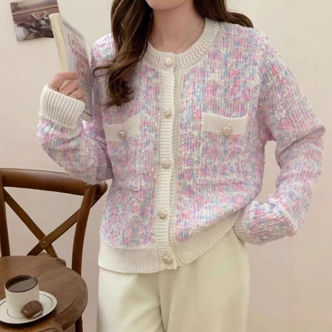 Elegant Tweed-Inspired Knit Cardigan