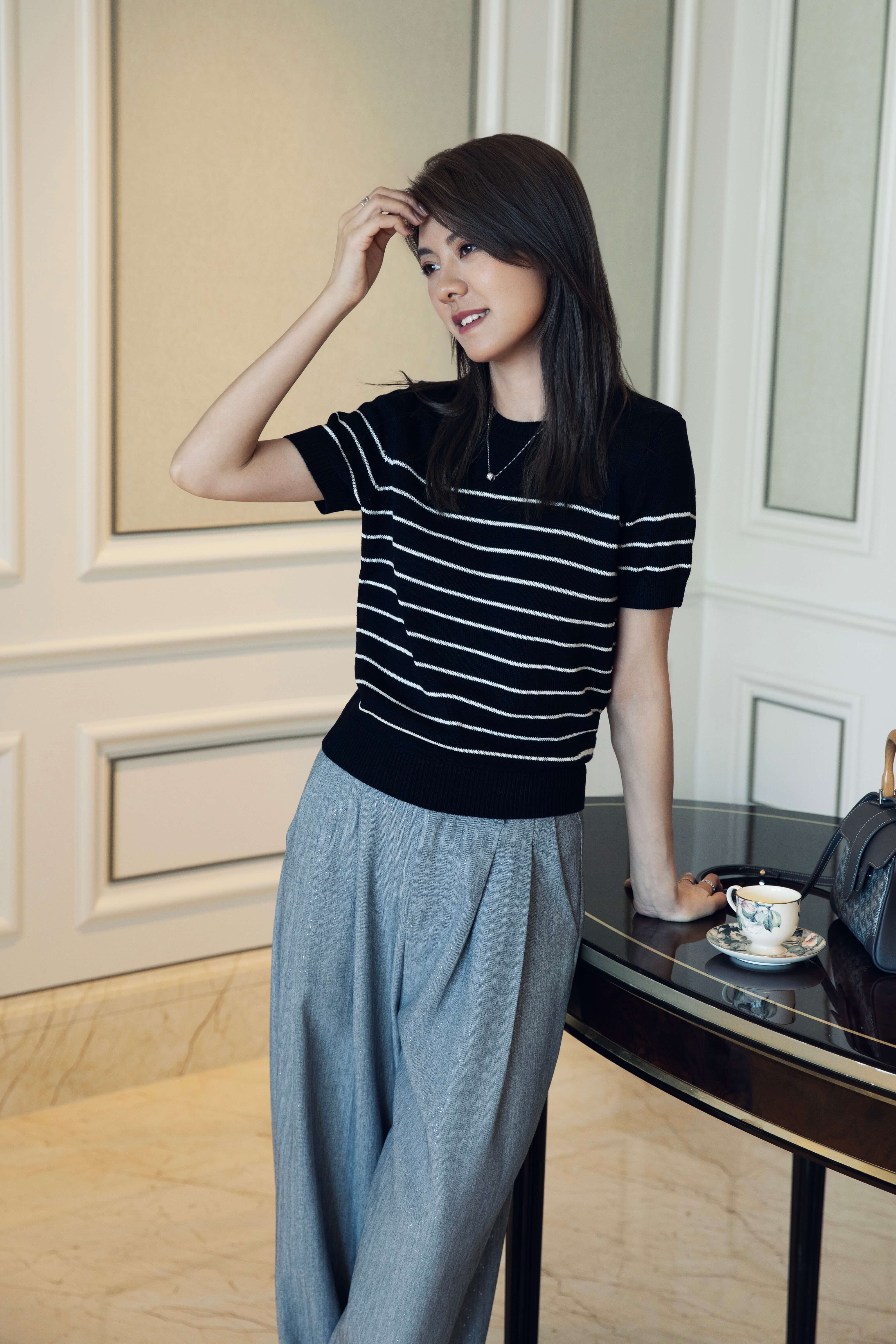 Striped Linen-Blend Short Sleeve Knit Top_KN2510L02