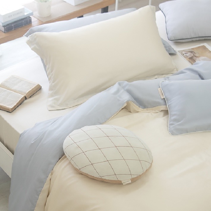 60支天絲床包兩用被組 | 奶油黃 x 冰河灰