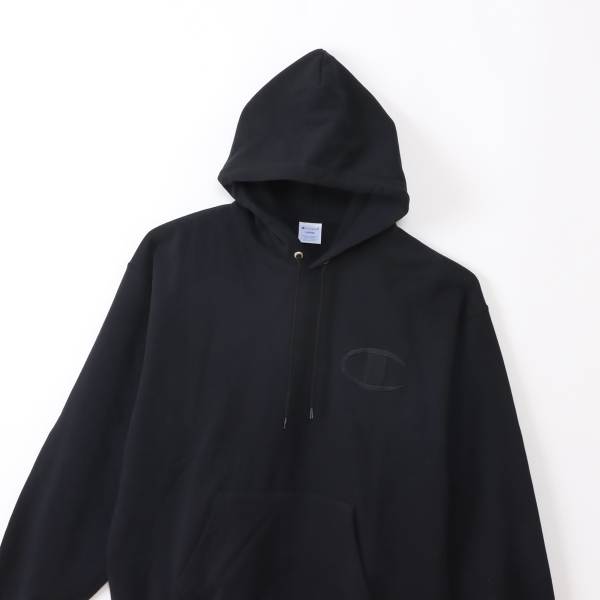 男款- ACTION STYLE寬版大C刺繡印花連帽衛衣-黑色（C3-C105-090）