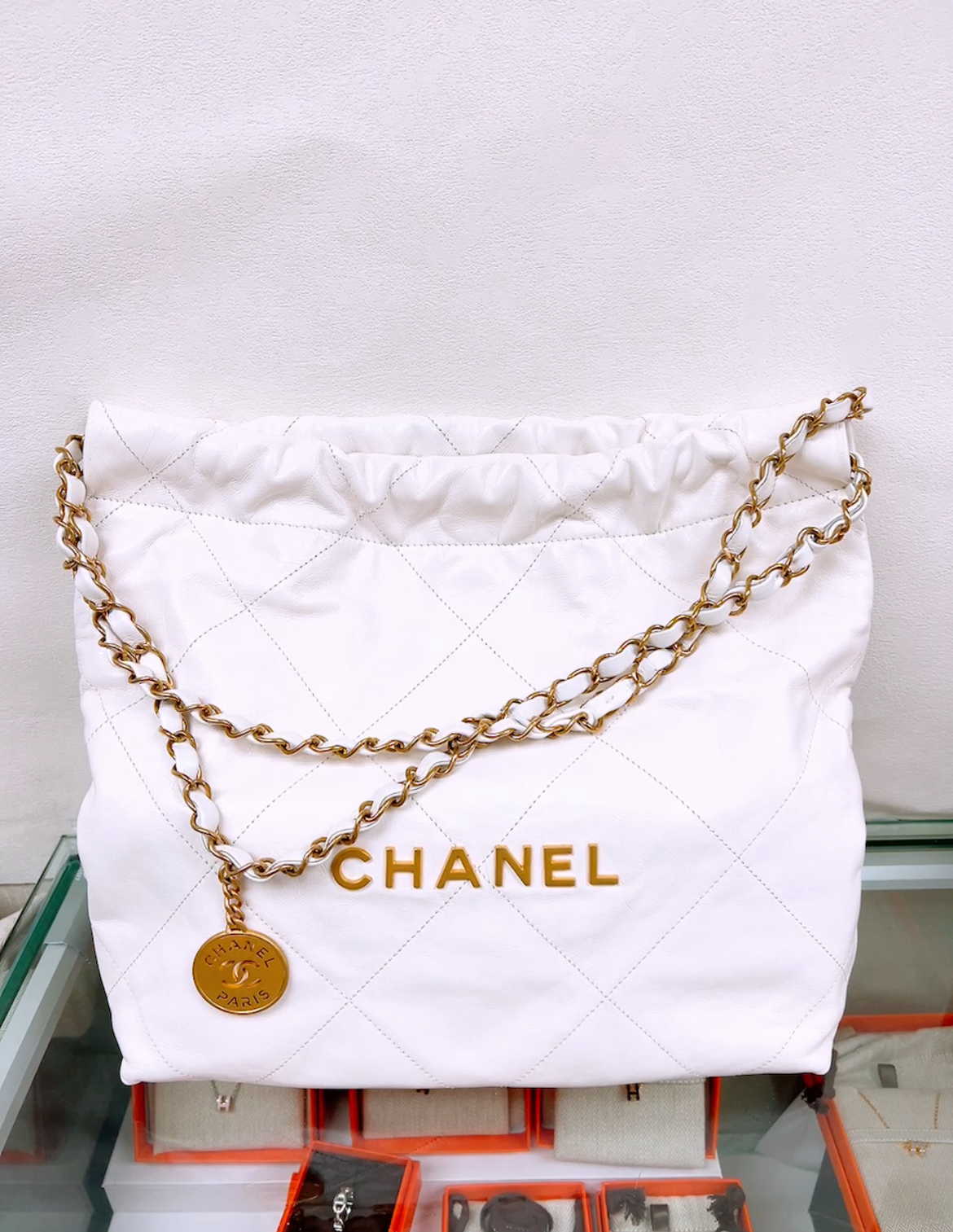 Chanel 22 small white GHW