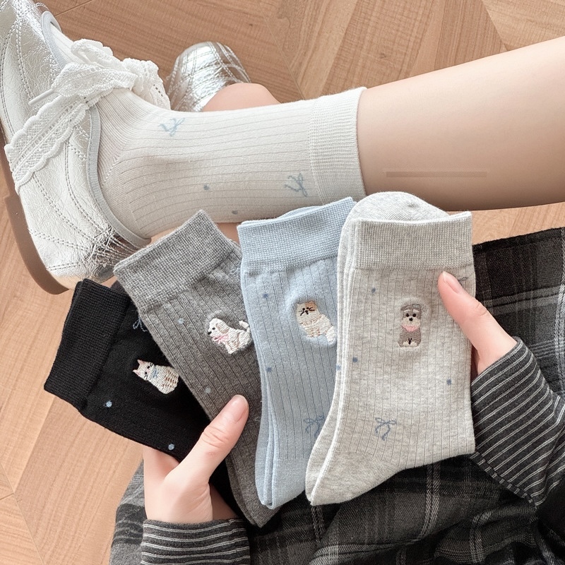 《10135》狗狗貓貓與蝴蝶結短襪