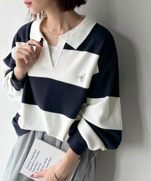 日本🇯🇵連線 JAVA 刺繡POLO領船長針織衫 POLO領 刺繡 條紋 針織 休閒 長袖 6色(任買兩件711免運)/預購