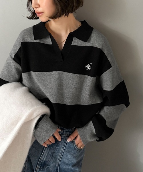 日本🇯🇵連線 JAVA 刺繡POLO領船長針織衫 POLO領 刺繡 條紋 針織 休閒 長袖 6色(任買兩件711免運)/預購