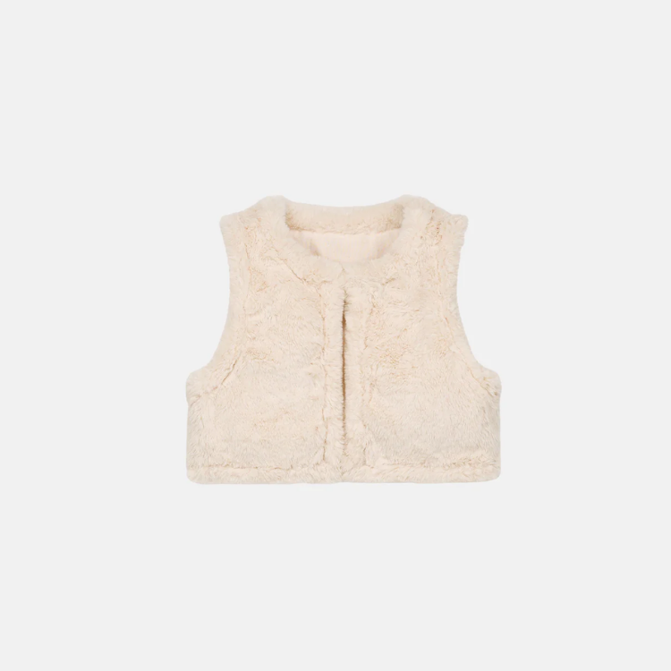 LOUISE MISHA│法式奶霜壓花絨毛背心．Cream