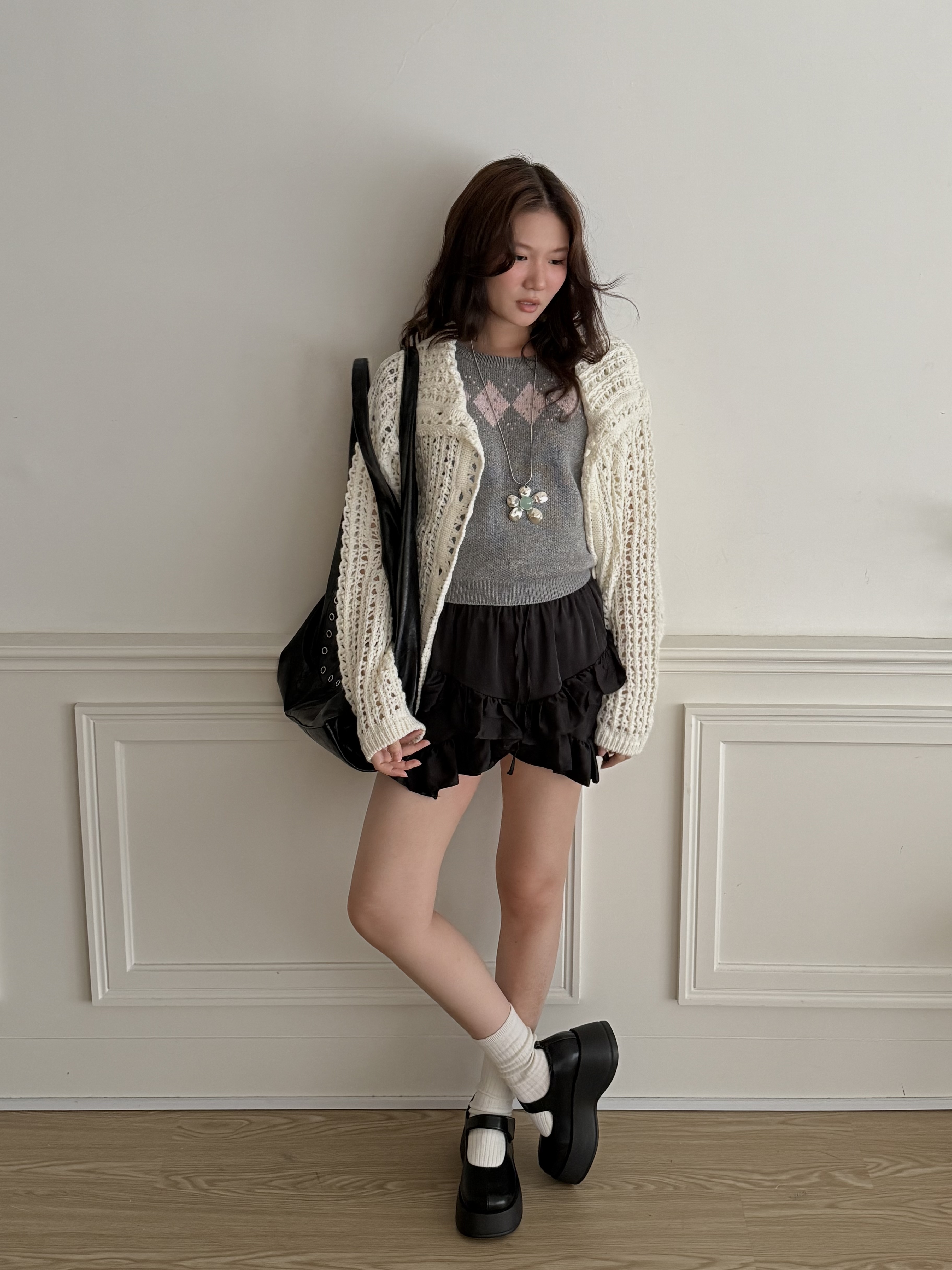 r12/慵懶系 翻領洞洞寬鬆針織外套