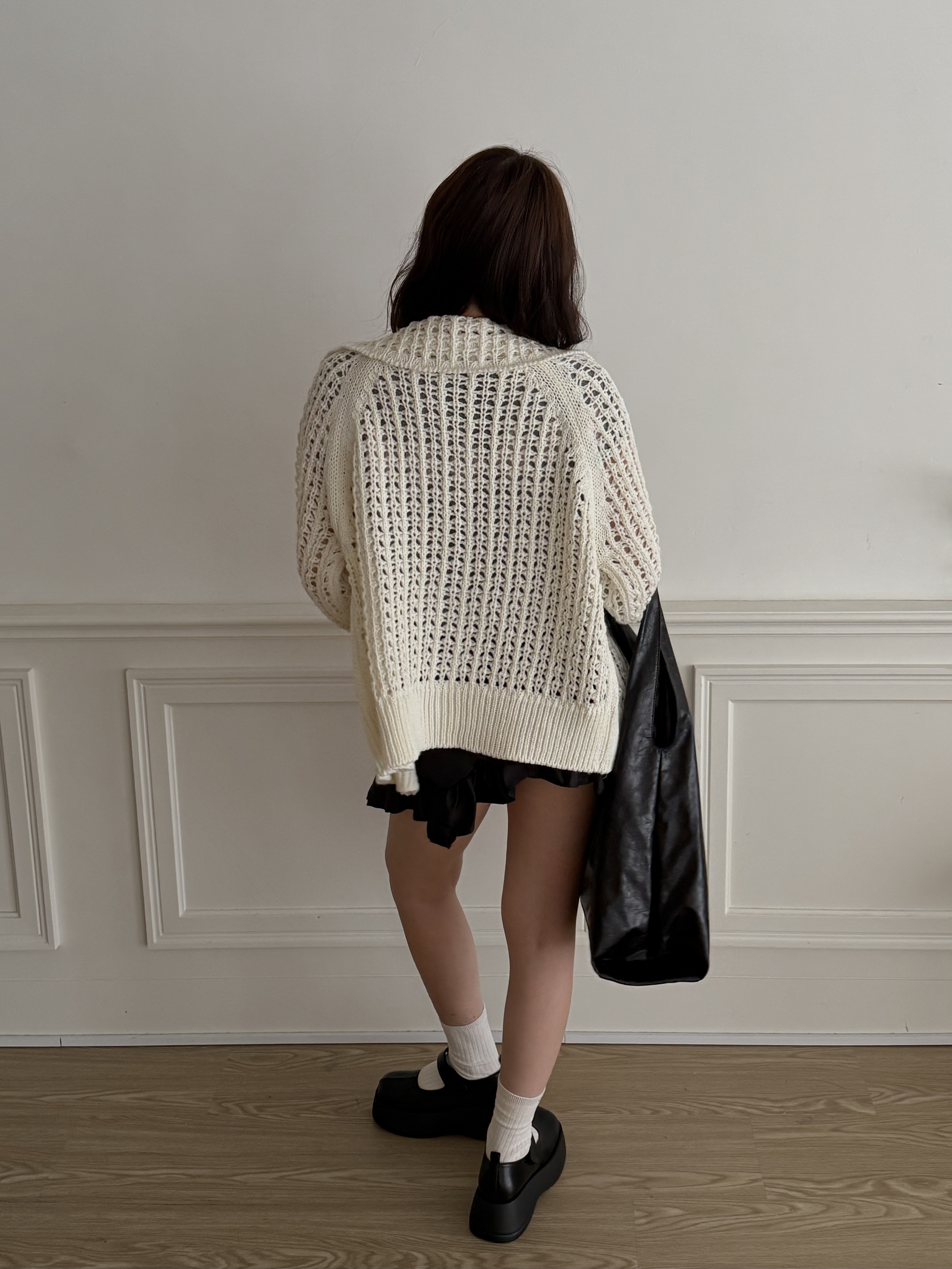 r12/慵懶系 翻領洞洞寬鬆針織外套