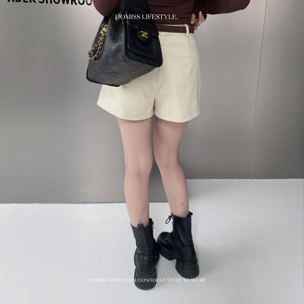 【人氣爆款】DOMISS長腿攻略! 燈芯絨 配腰帶 短褲裙-3色 短裙 褲裙 工裝裙 (現貨)