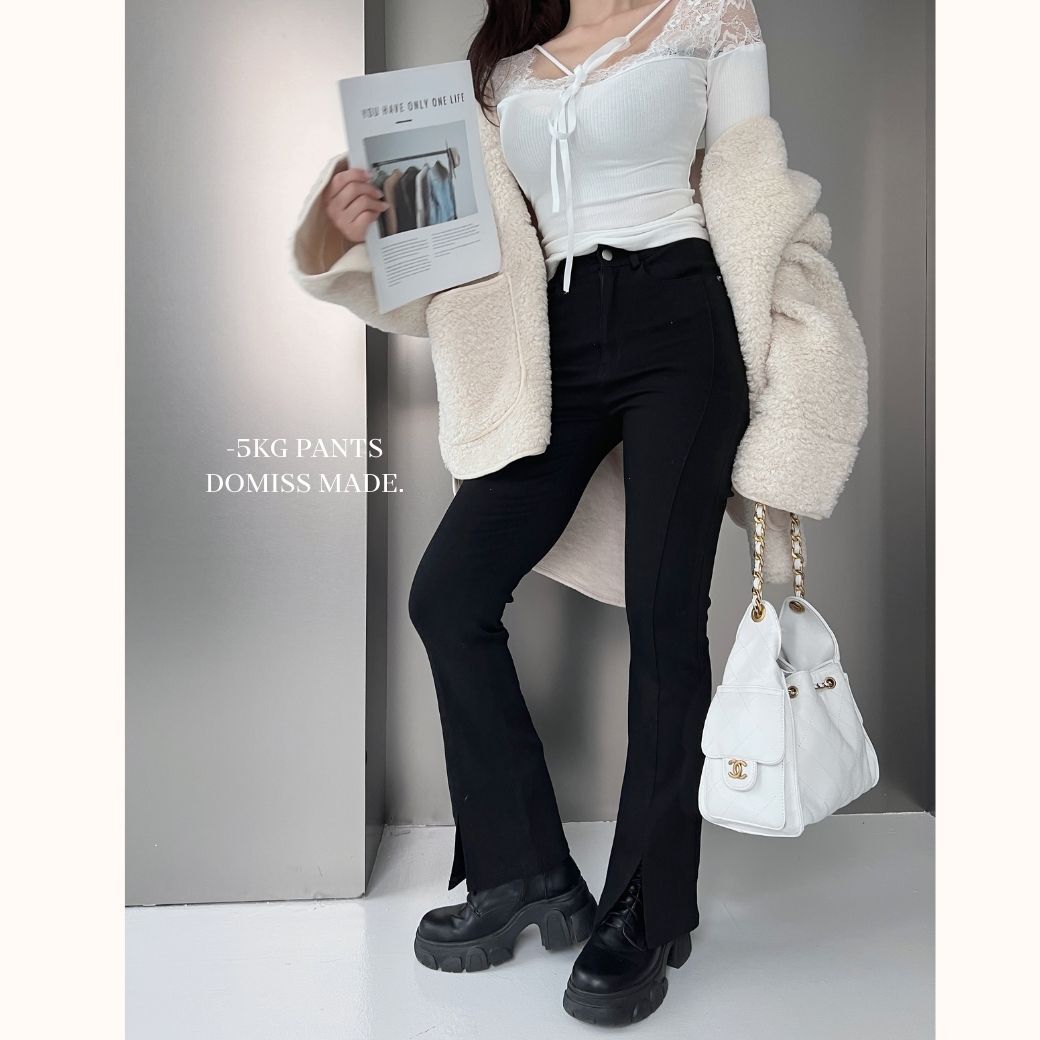 【頂流褲王】DOMISS自訂-微喇叭長褲 修身喇叭褲 黑褲S-XL (現貨)
