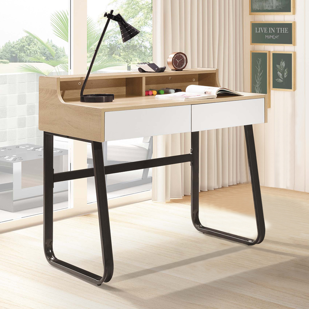 黛恩3尺二抽書桌/工作桌(黑色腳座)