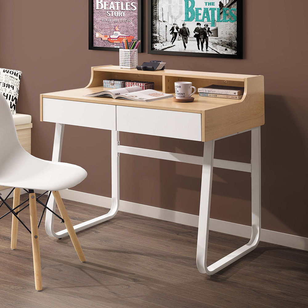 黛恩3尺二抽書桌/工作桌(白色腳座)