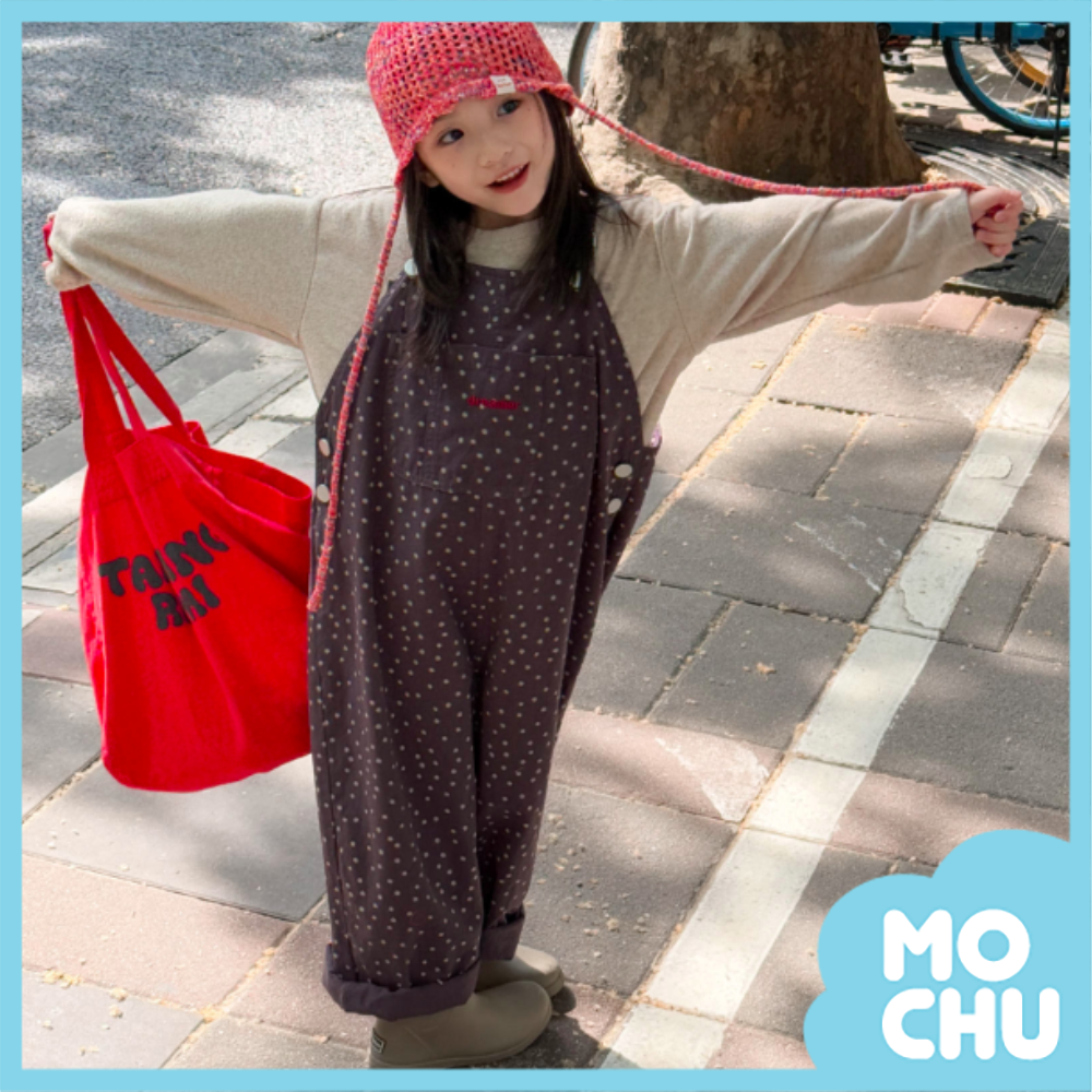 小波點寬版吊帶長褲