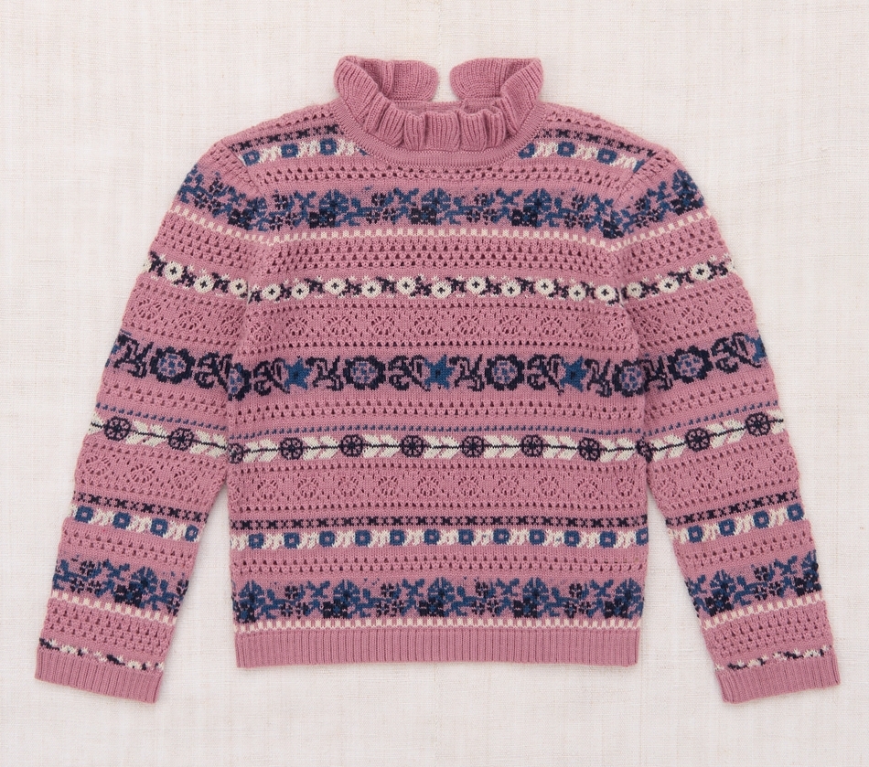 Misha & Puff 荷葉邊高領亮眼花紋毛衣Pamela Sweater - Antique Rose Eyelet Ribbon