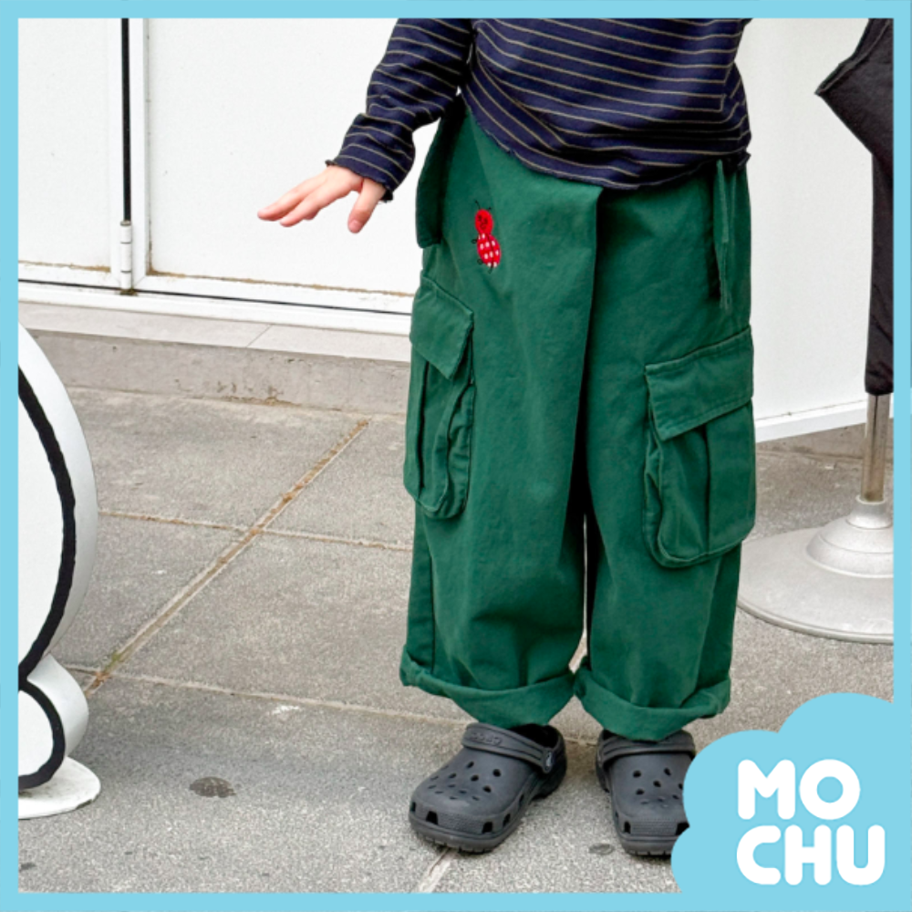 刺繡動物水洗棉工裝長褲(三色)