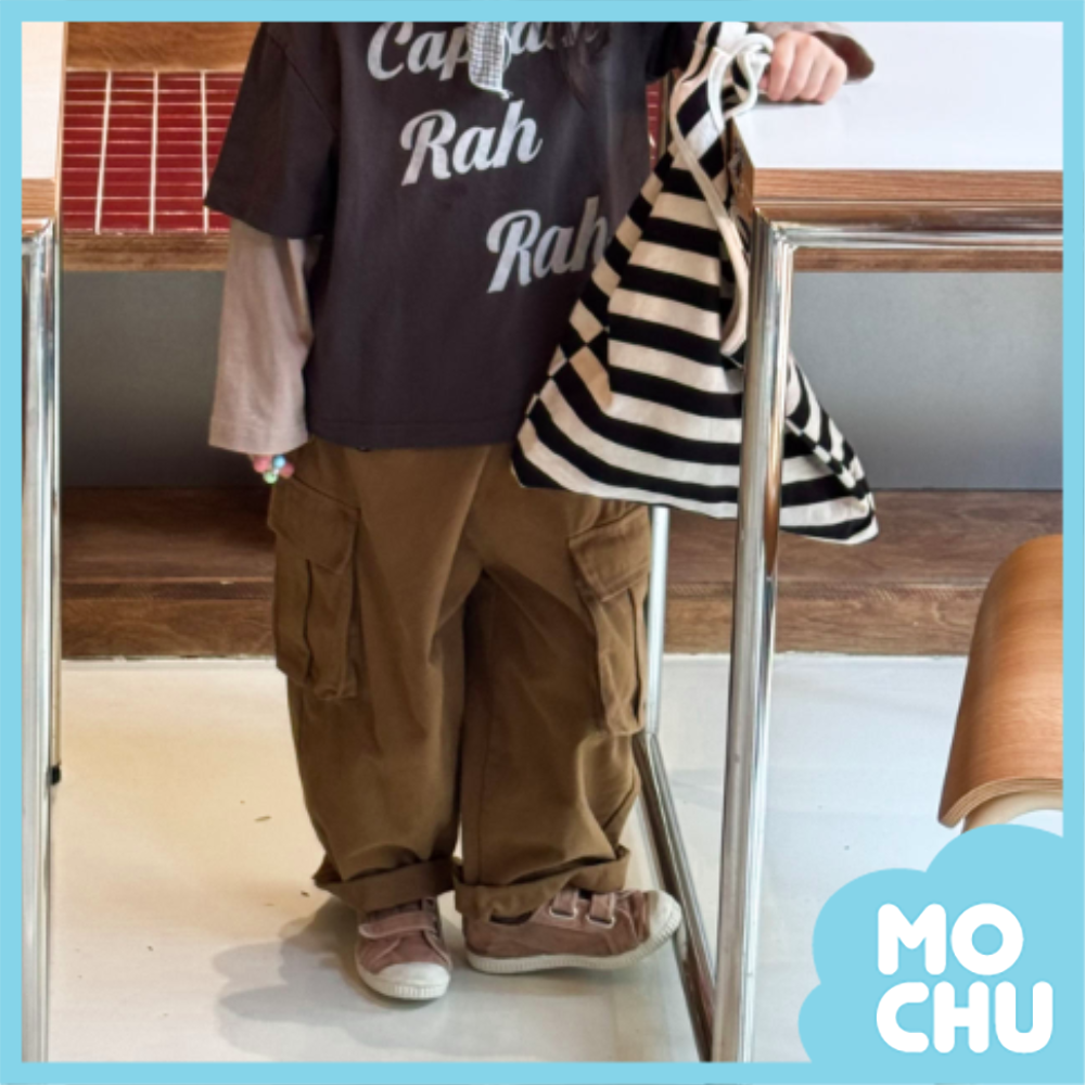 刺繡動物水洗棉工裝長褲(三色)