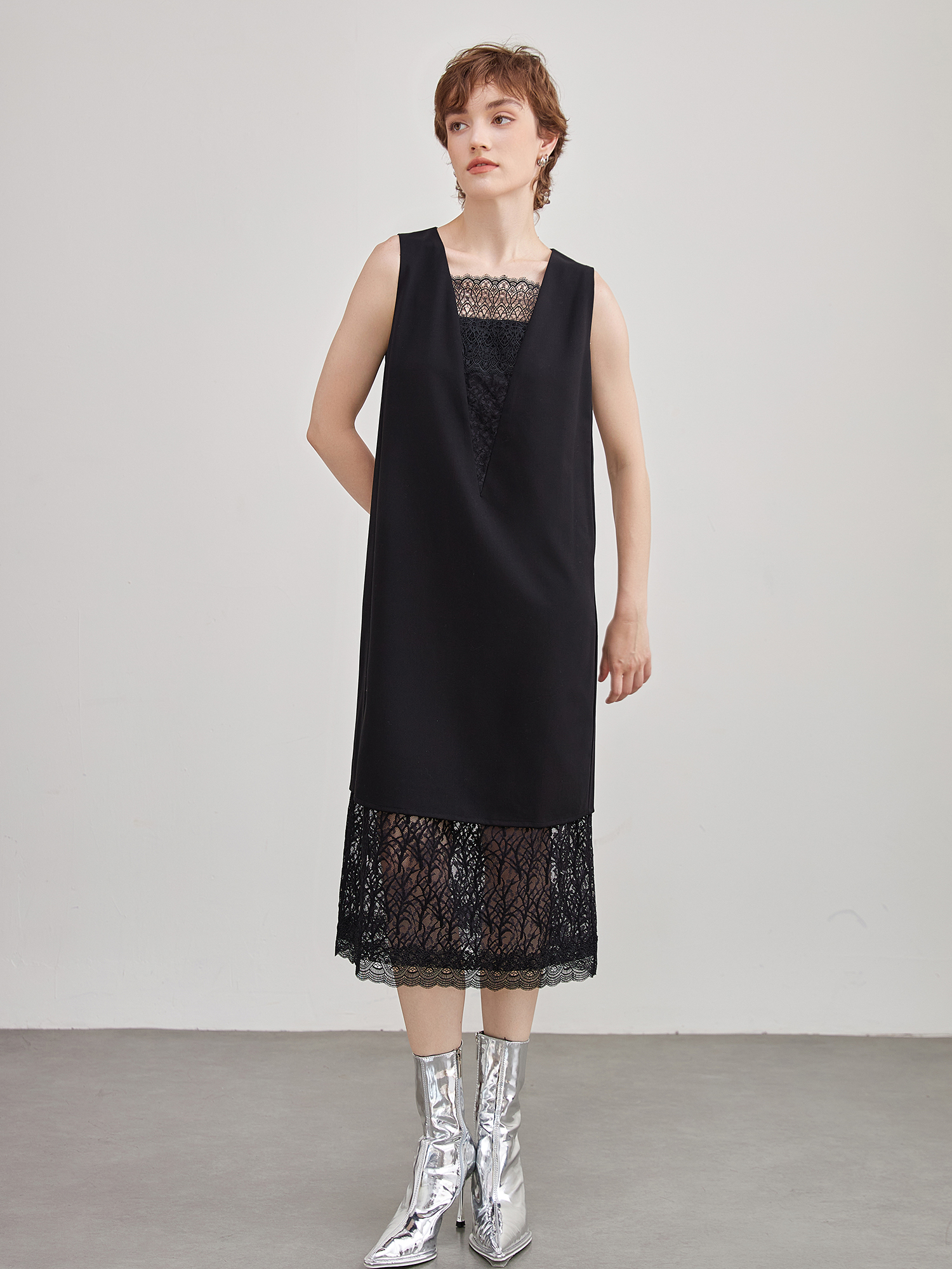 mi-tu 蕾絲拼接背心連身裙