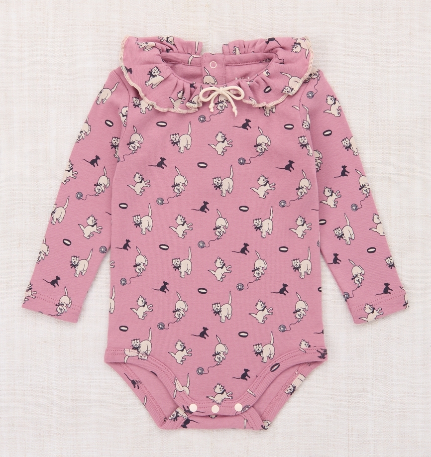 Misha & Puff 荷葉邊貓咪包屁衣 Baby Pattie Onesie - Antique Rose Cat & Mouse