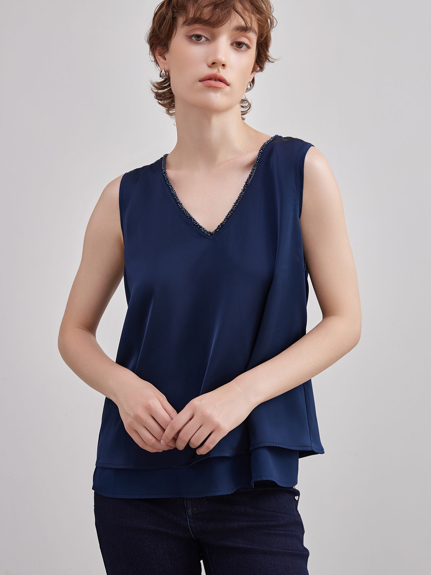 mi-tu 雙層V領背心