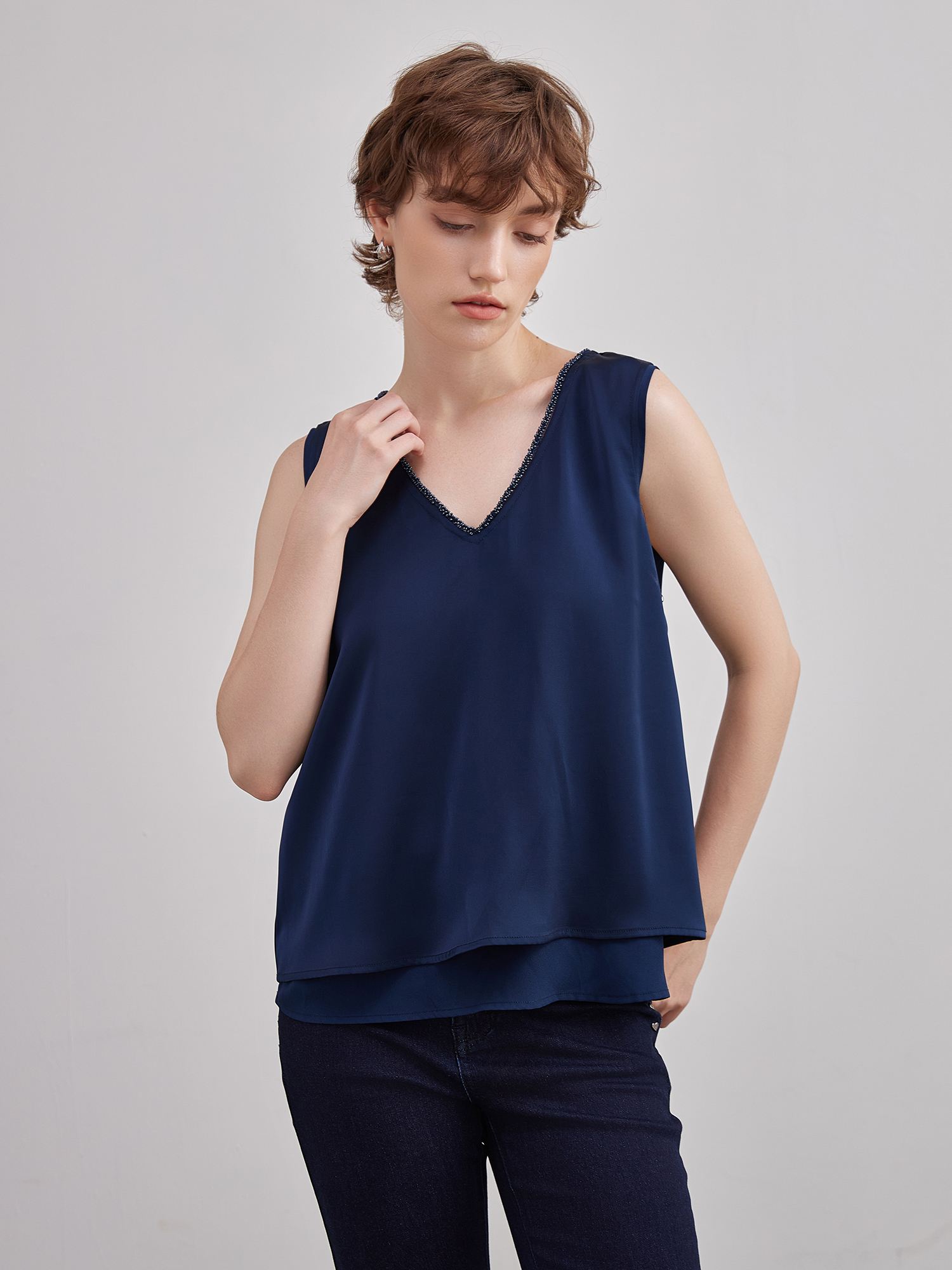 mi-tu 雙層V領背心