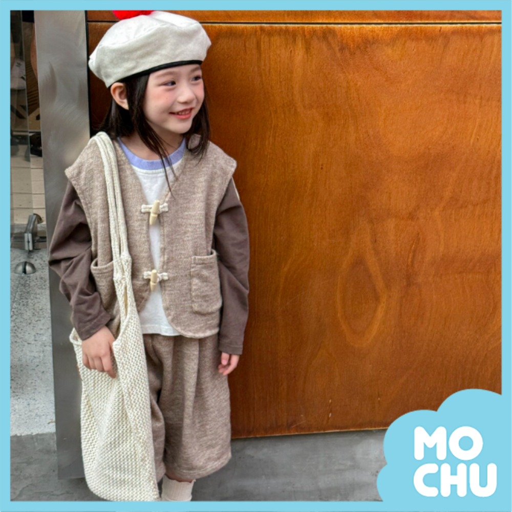 牛角釦毛呢背心兩件套裝(二色)