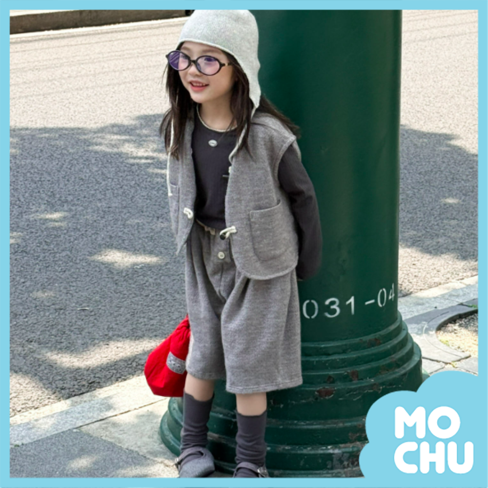 牛角釦毛呢背心兩件套裝(二色)