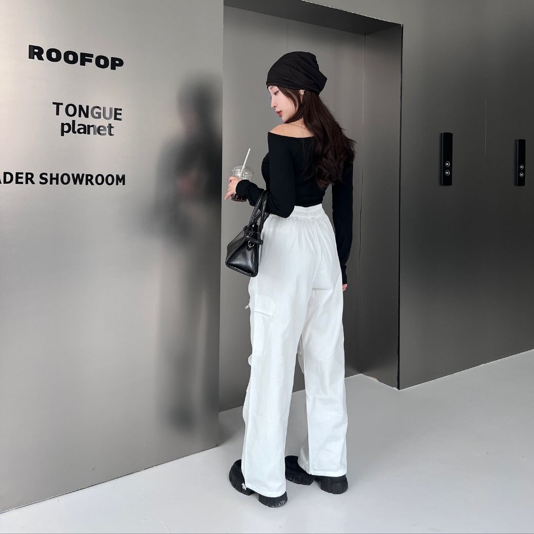 【美式工裝】DOMISS抽繩闊腿長褲 街頭 工裝褲 寬褲-3色(現貨)