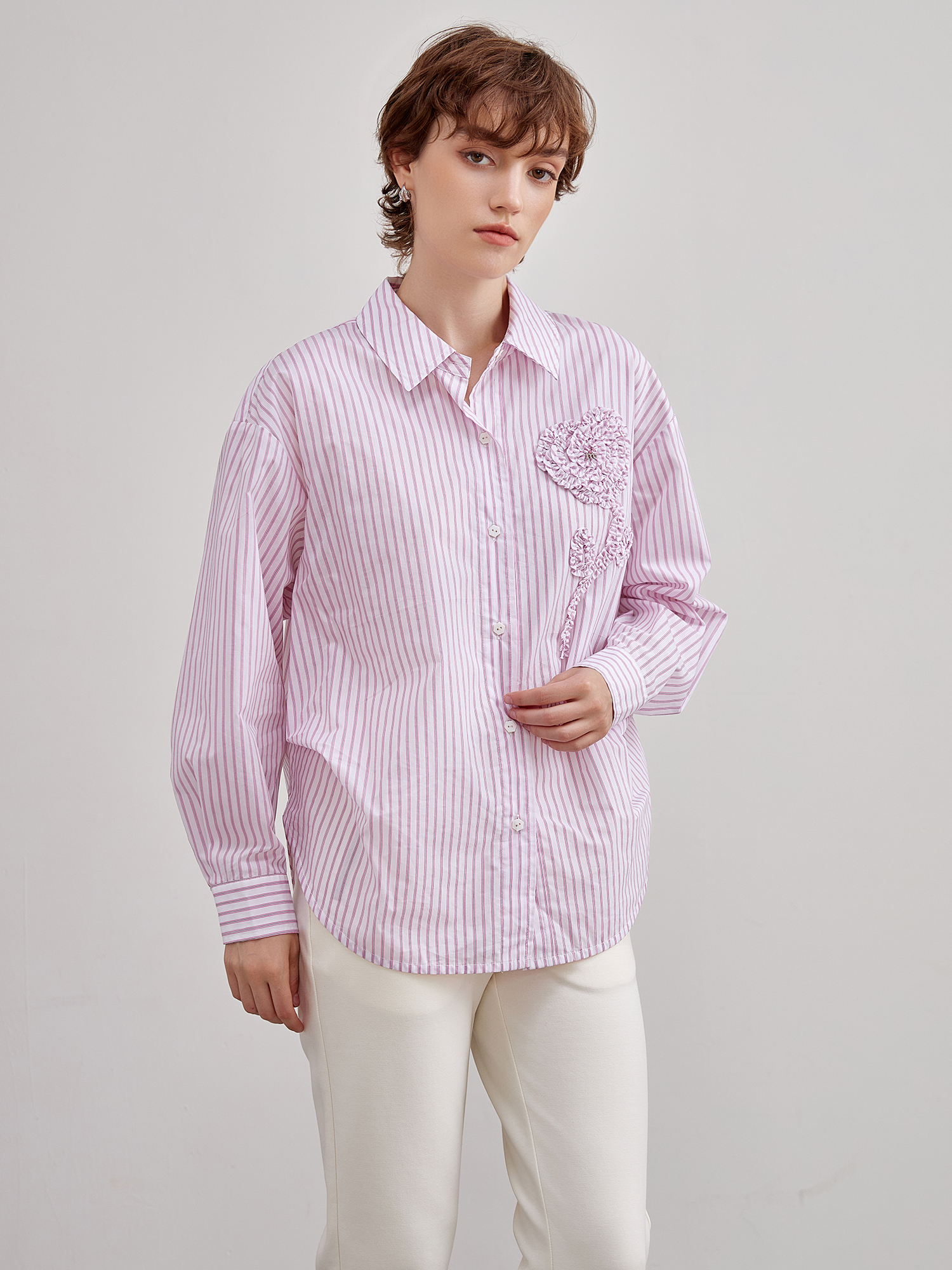 mi-tu條紋印花襯衫