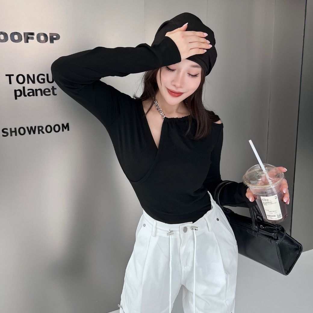 【個性酷辣】DOMISS鏈條掛脖上衣-2色 性感上衣 露肩顯瘦穿搭(現貨)