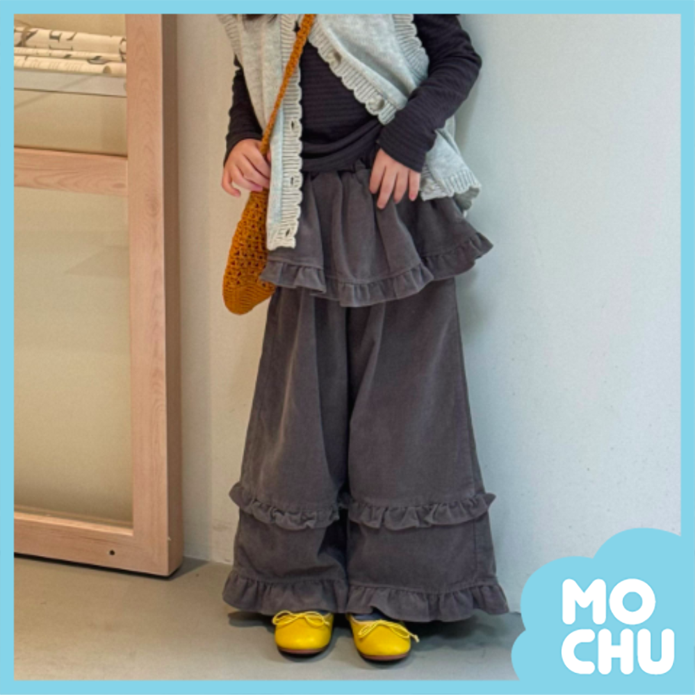 波浪荷葉裙擺寬褲(二色)