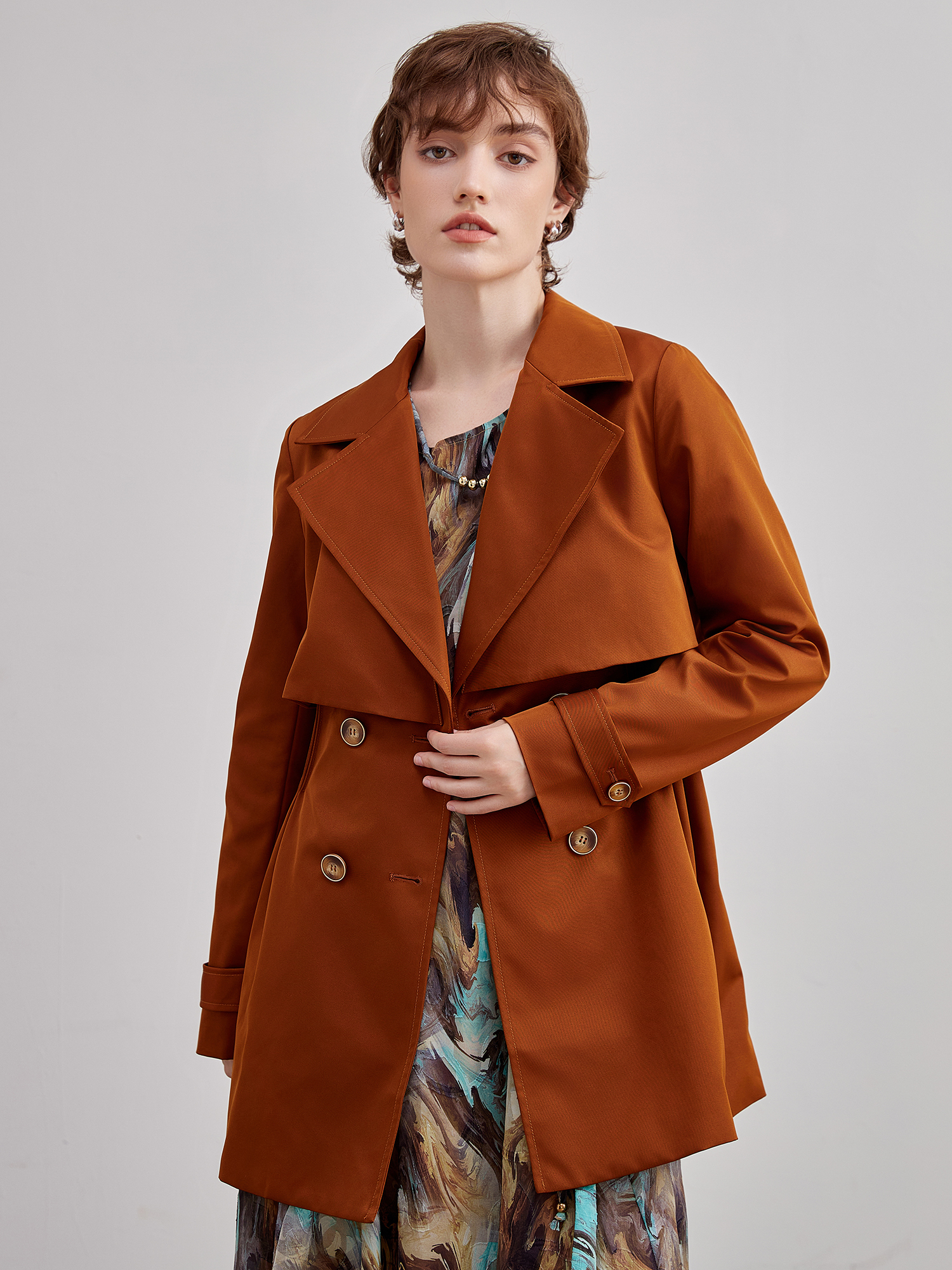 mi-tu 雙排釦收腰風衣外套