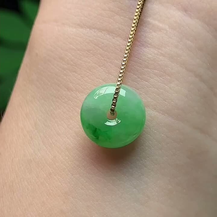 翡翠飄綠平安扣 (11.8mm直徑),天然翡翠A玉, 緬甸玉, Jade, Jadeite