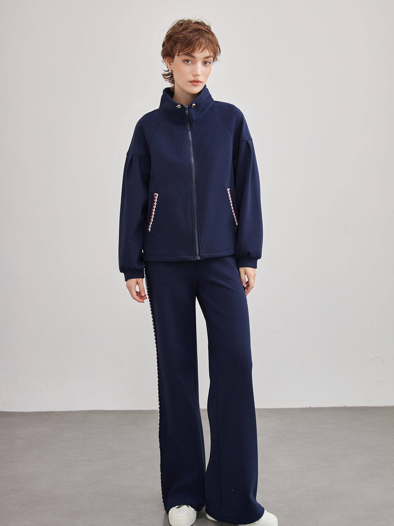 mi-tu印花边休闲阔腿裤