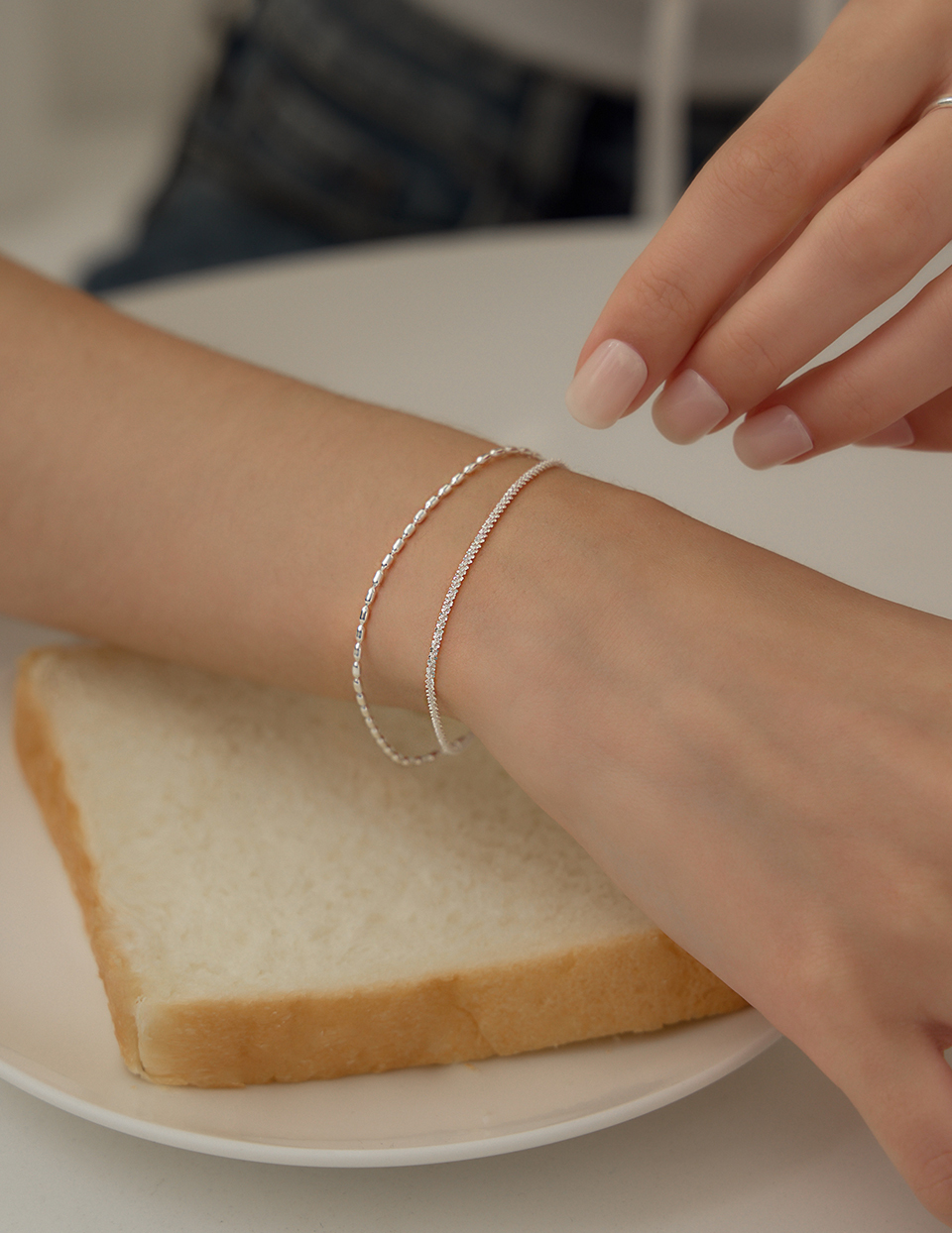 【925純銀】碎光橄欖串珠雙層手鍊