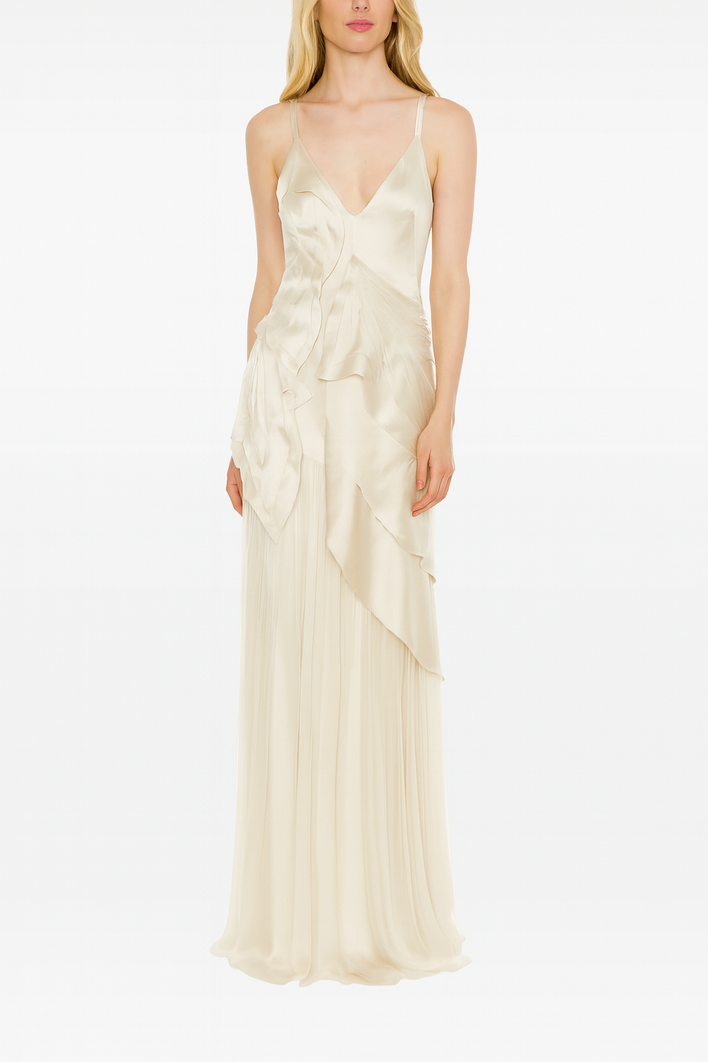 ALBERTA  FERRETTI   雷射貼花緞絲長洋裝(米)