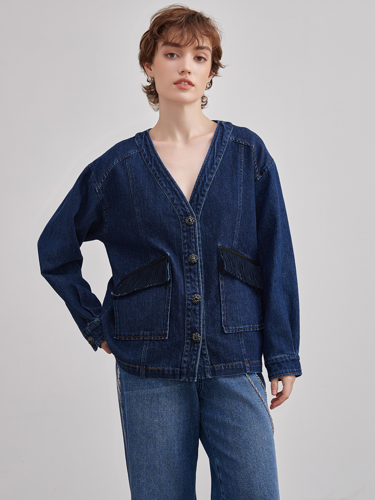 mi-tu V領牛仔外套