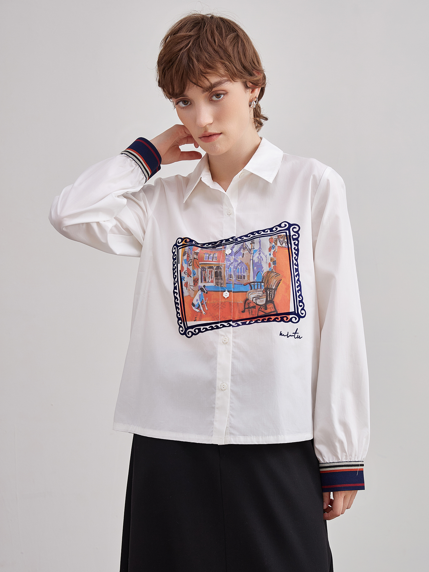 mi-tu 油畫印花襯衫