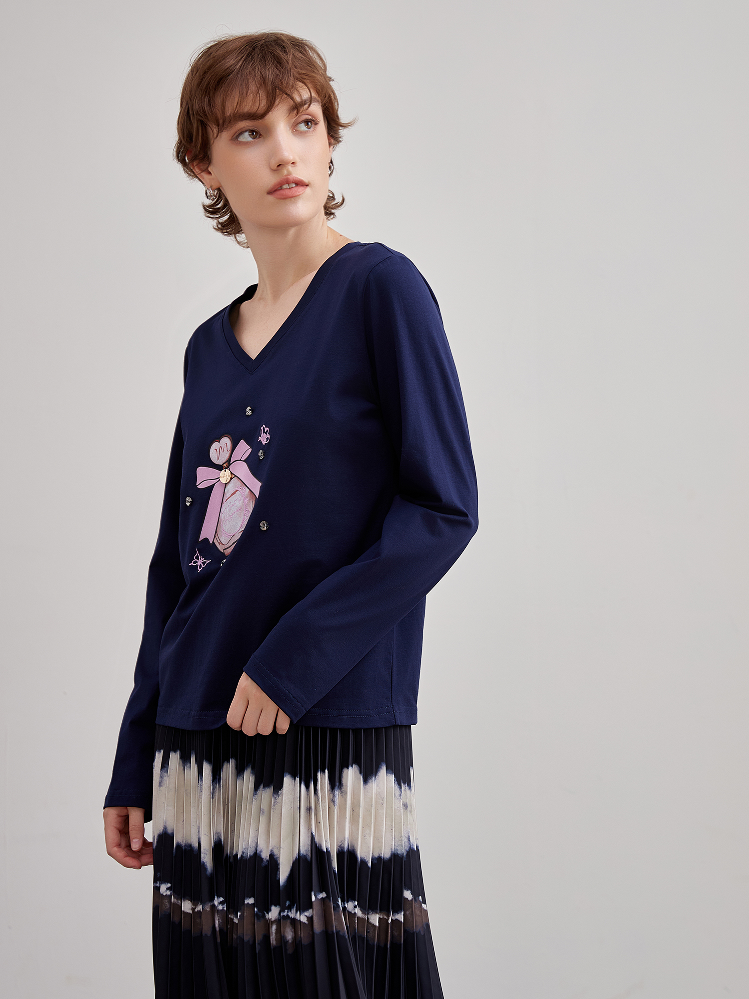 mi-tu 印花圓領T恤