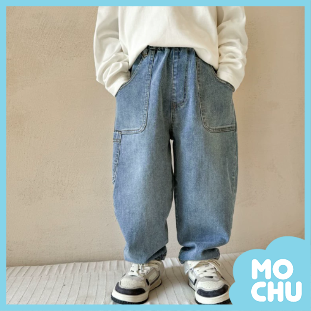 淺藍大口袋牛仔長褲